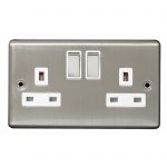 Switched Socket 2 Gang DP 13A Screwed Brushed Stainless Steel