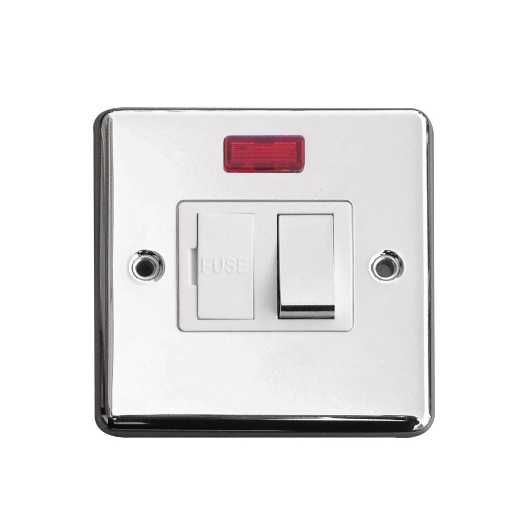 Switched Fuse Connection Unit 13A Neon Screwed Polished Chrome Arlec UK