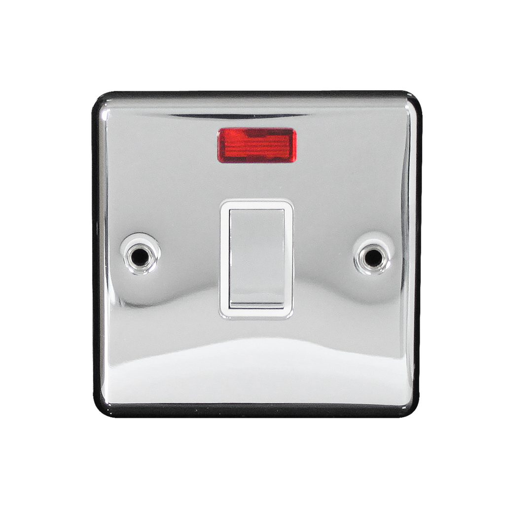 Switch 1 Gang DP 20A Neon Screwed Polished Chrome Arlec UK
