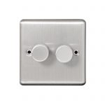 Dimmer 2 Gang 2 Way 250W Screwed Brushed Stainless Steel