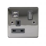Switched Socket 1 Gang SP 13A & 2.1A USB Charger Screwed Black Nickel