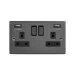 Switched Socket 2 Gang SP 13A & 3.1A USB Charger Screwed Black Nickel
