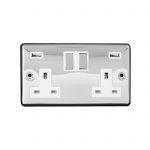 Switched Socket 2 Gang SP 13A & 3.1A USB Charger Screwed Polished Chrome