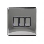Switch 3 Gang 2 Way 10A Screwless Black Nickel