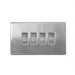 Switch 4 Gang 2 Way 10A Screwless Brushed Stainless Steel