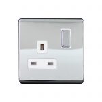 Switched Socket 1 Gang SP 13A Screwless Polished Chrome