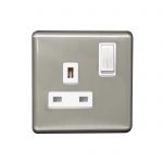 Switched Socket 1 Gang SP 13A Screwless Brushed Stainless Steel