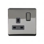Switched Socket 1 Gang DP 13A Screwless Black Nickel