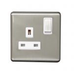 Switched Socket 1 Gang DP 13A Screwless Brushed Stainless Steel