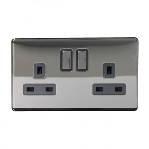 Switched Socket 2 Gang SP 13A Screwless Black Nickel