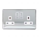 Switched Socket 2 Gang DP 13A Screwless Polished Chrome
