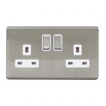 Switched Socket 2 Gang DP 13A Screwless Brushed Stainless Steel