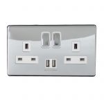 Switched Socket 2 Gang SP 13A & 3.1A USB Charger Screwless Polished Chrome